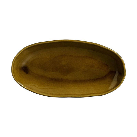 Deep Oval Platter Large Stoneware 12.6 x 6.3" Amber