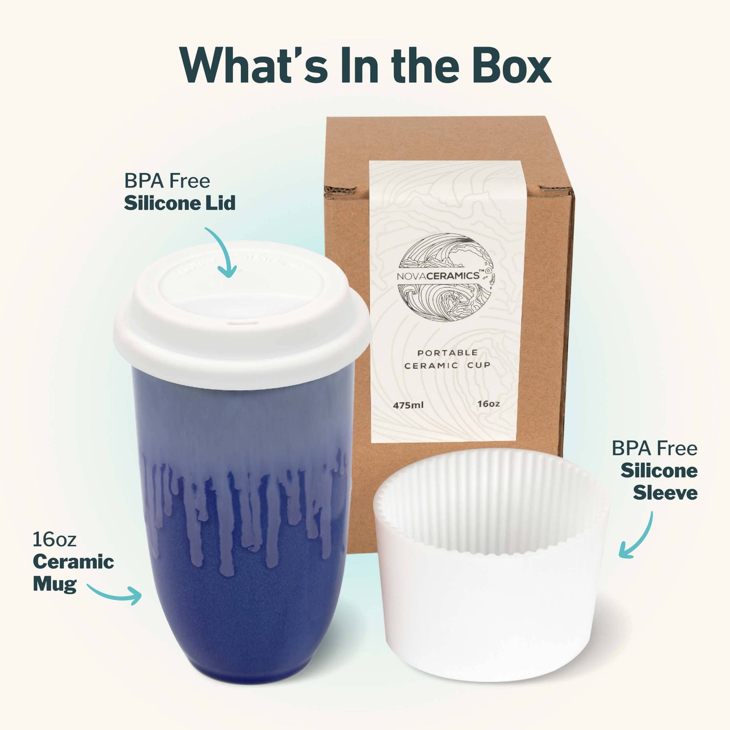 Nova Ceramics Travel Mugs - Neptune Ceramic Travel Mug – 16oz with Lid & Sleeve