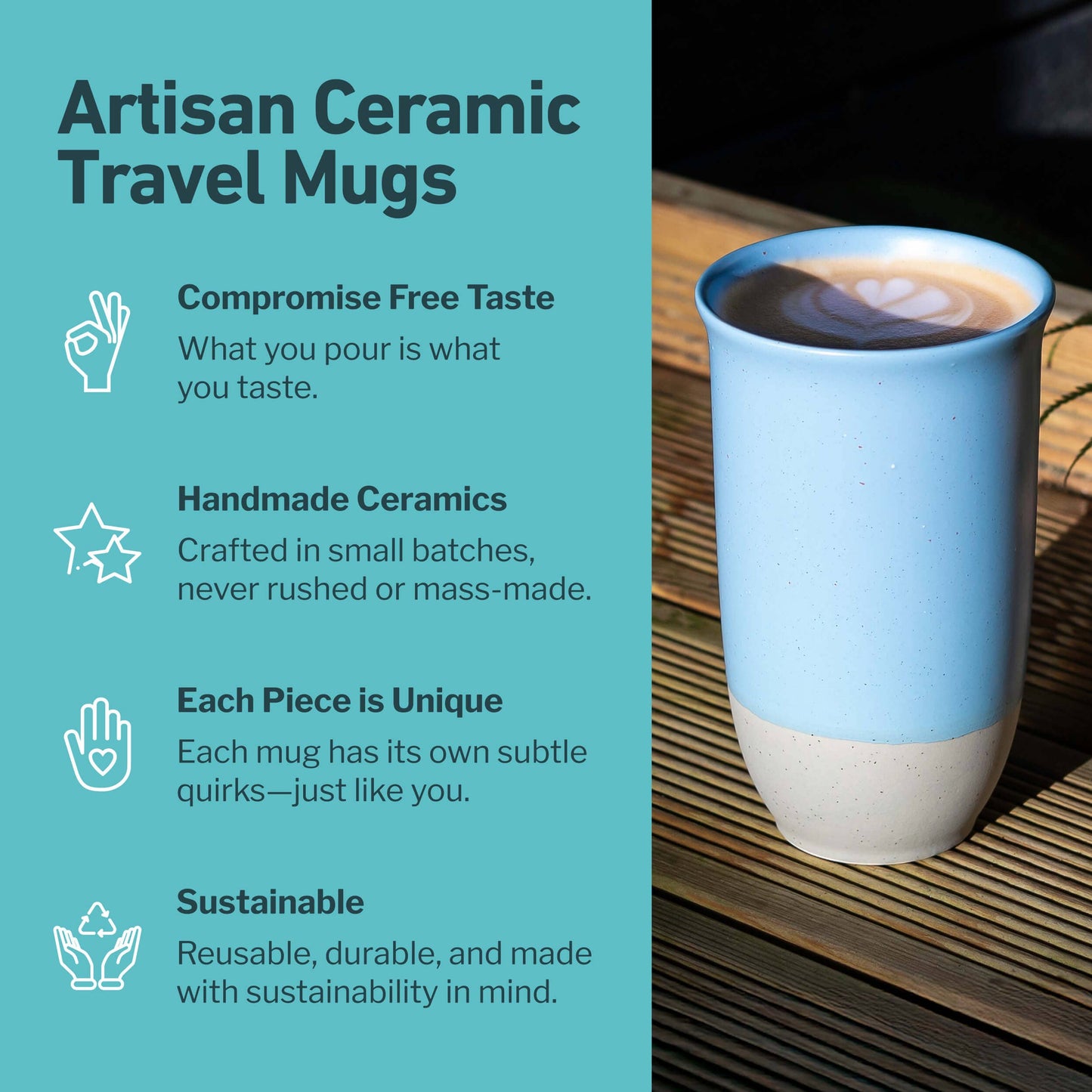 Light Blue Nova Ceramics Travel Mugs - Coastal Drift Ceramic Travel Mug – 16oz Reusable Cup
