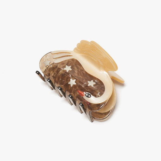 Cygnus Claw - White Acetate Swan and Stars Sparkly Hair Clip