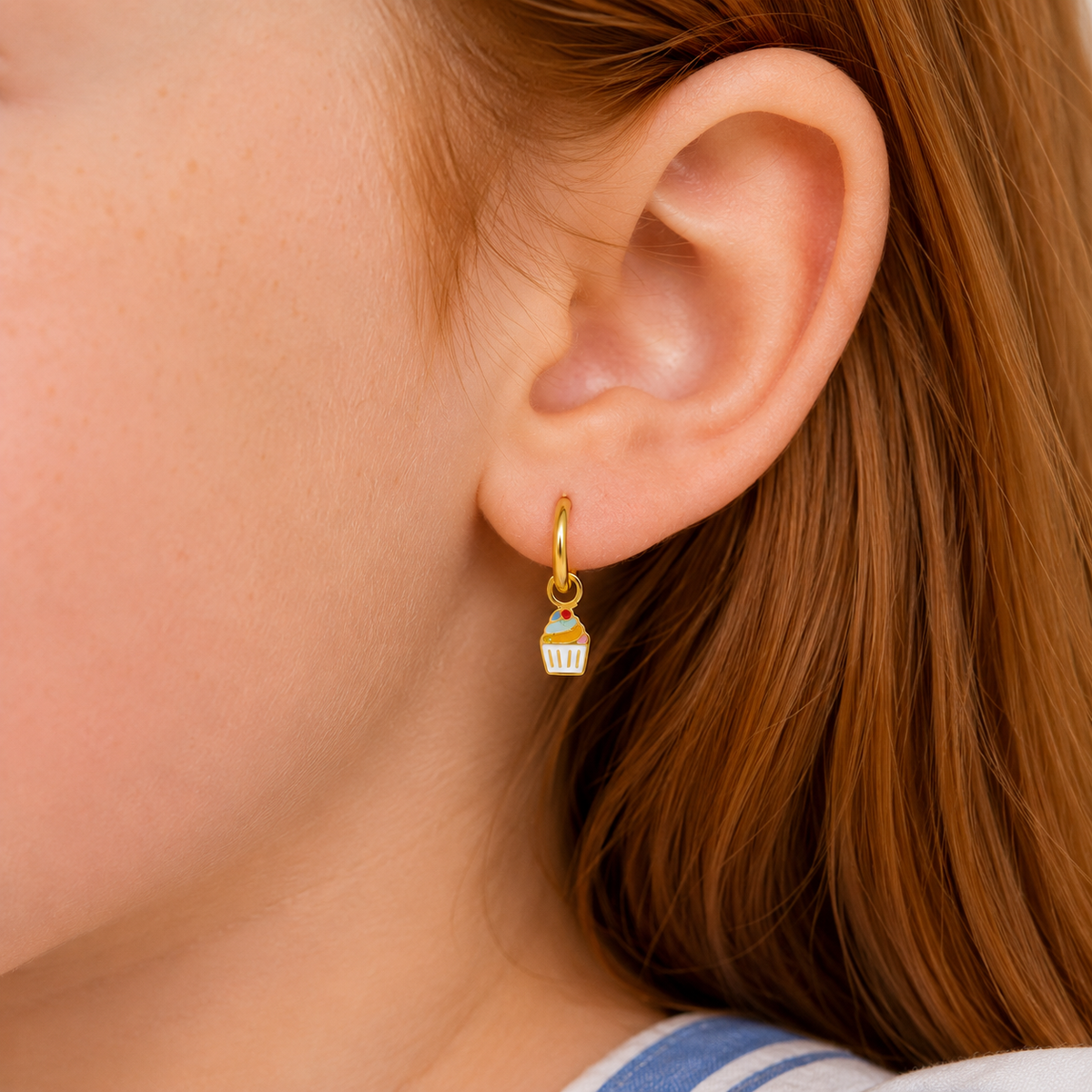 Cupcake Enamel Charm Hoop Kids Earrings - JaxKelly