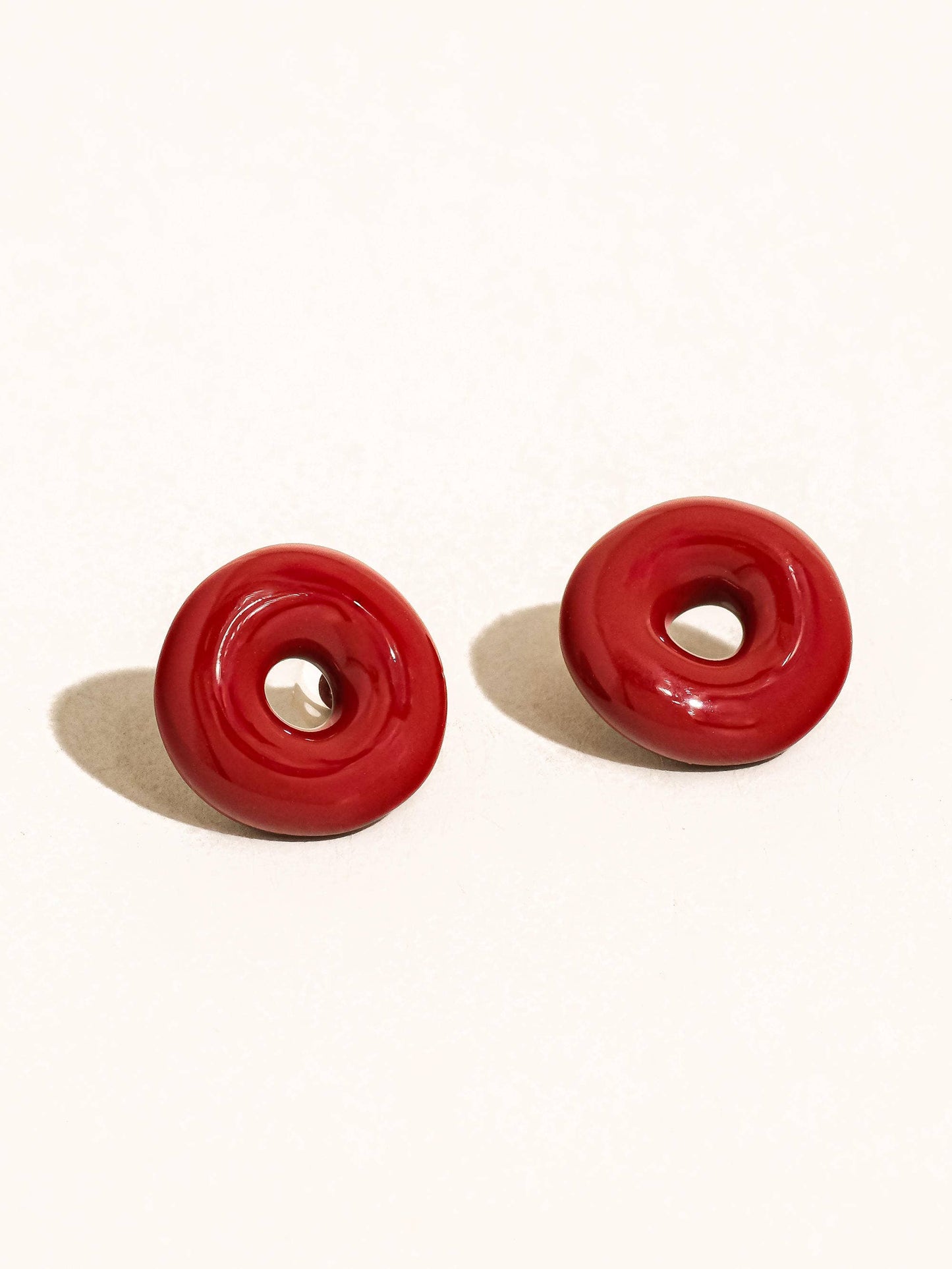 Norma Silver And Red Retro Hollow Stud Earrings
