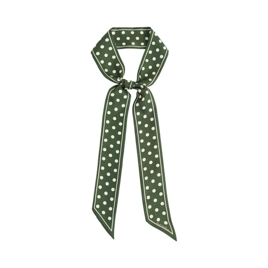Retro Polka Silk Skinny Scarf - Dark Green Lost Pattern NYC