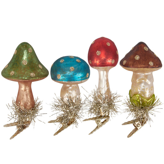 Glass Vintage Mushroom Ornament Set