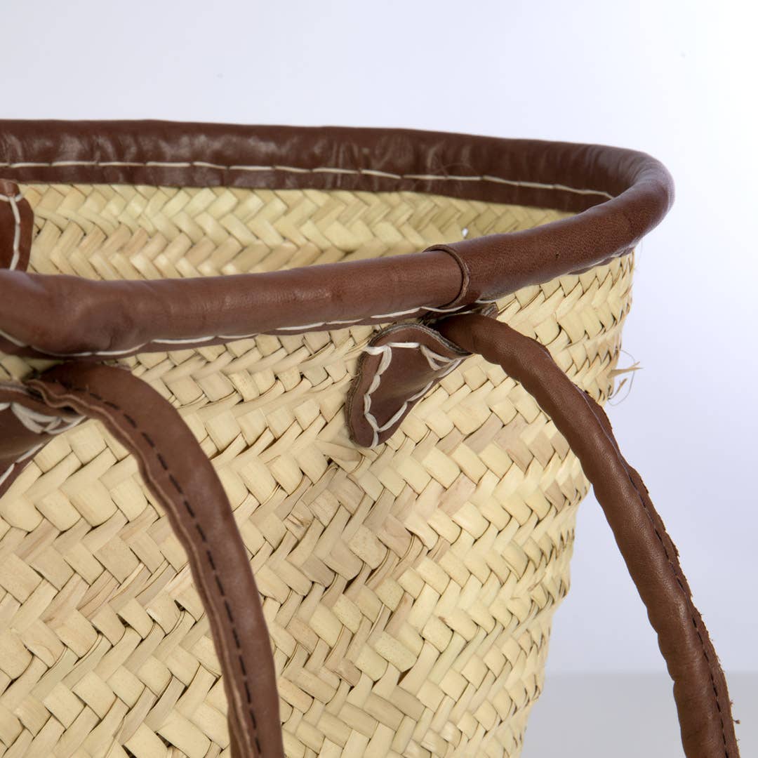 Straw Tote w/ Leather Side Handles and trim 18L Willow Group