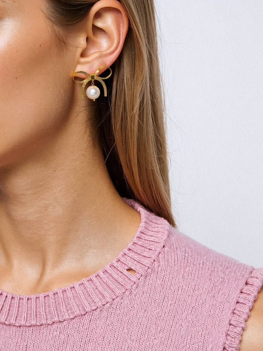 Flânerie by MAIQ - Alice 18K Gold Non-Tarnish Bow Dangle Pearl Earring