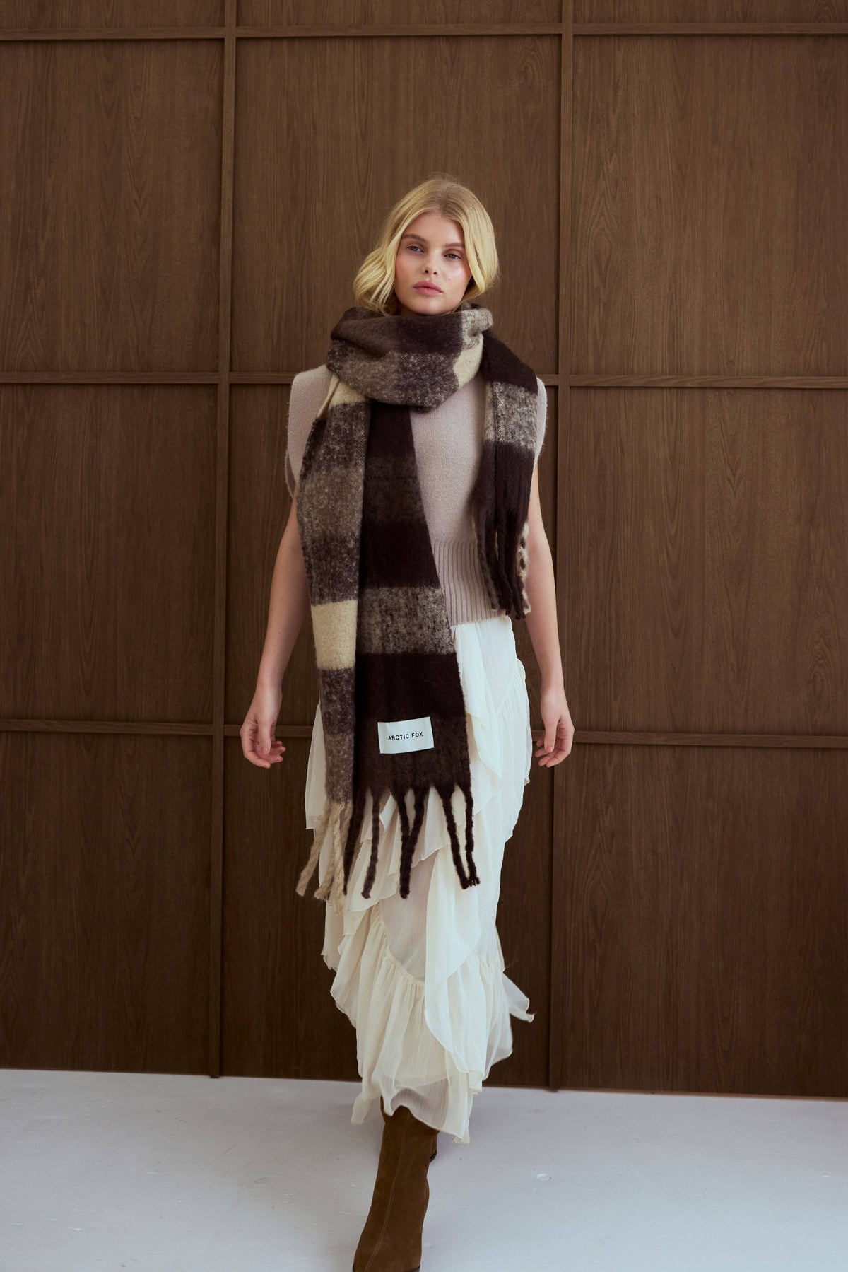 Brown Check Reykjavik Scarf - Arctic Fox & Co. - North America - The Reykjavik Scarf - 100% Recycled - FW26