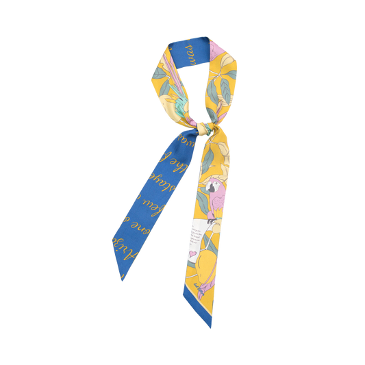 El Amor Silk Twilly Neck Bow - Yellow & Blue - Lost Pattern NYC