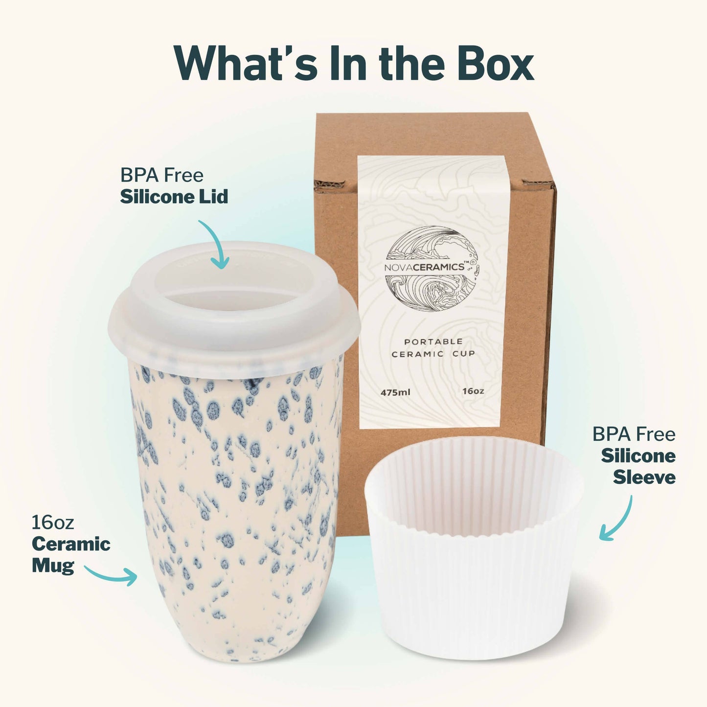 Dot Nova Ceramics Travel Mugs - Ceramic Travel Mug – 16oz with Lid & Sleeve