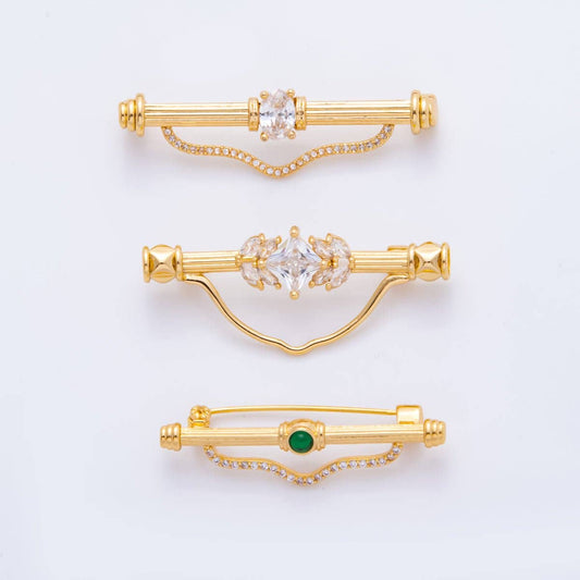 18K Gold Filled 17mm Emerald Green & Clear CZ Triple Vintage Brooch pin Charm Supply | Z-1235 - Z-1237 Aim Eternal -