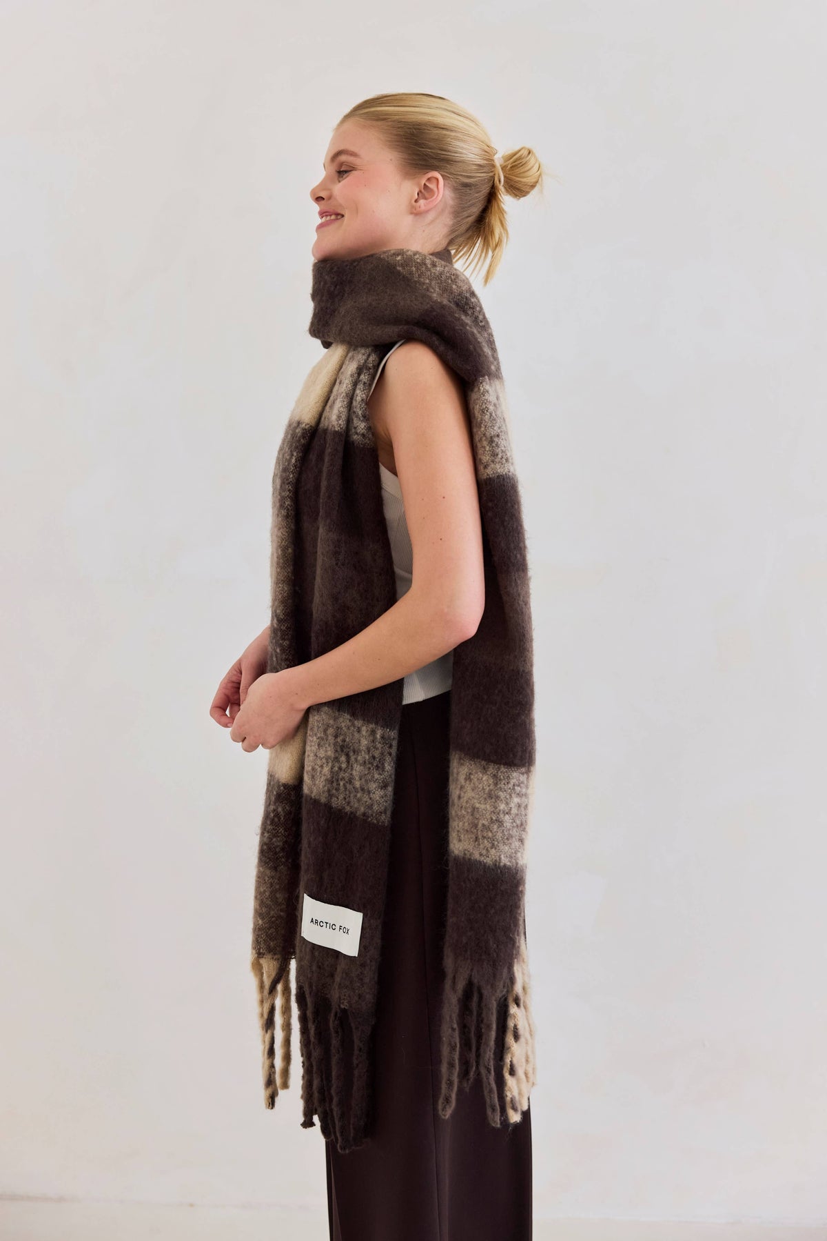 Brown Check Reykjavik Scarf - Arctic Fox & Co. - North America - The Reykjavik Scarf - 100% Recycled - FW26