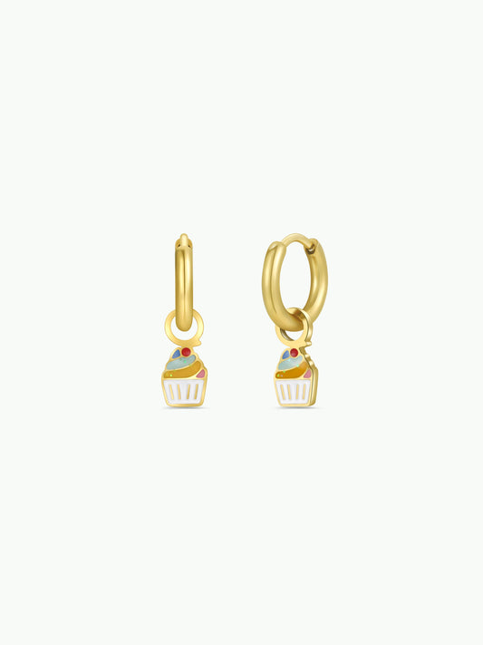 Cupcake Enamel Charm Hoop Kids Earrings - JaxKelly