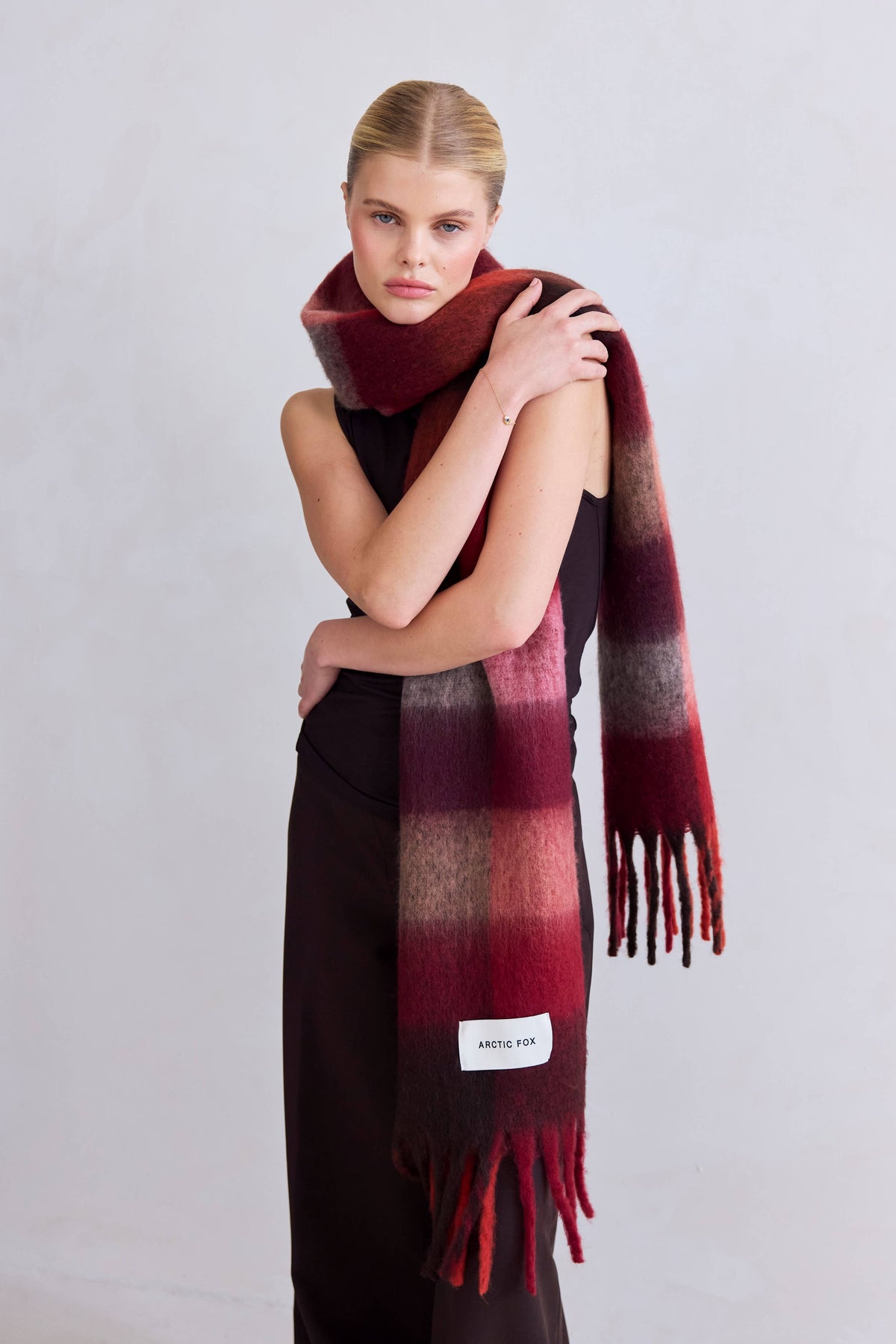 Burgundy check Reykjavik Scarf - Arctic Fox & Co. - North America - The Reykjavik Scarf - 100% Recycled - FW26
