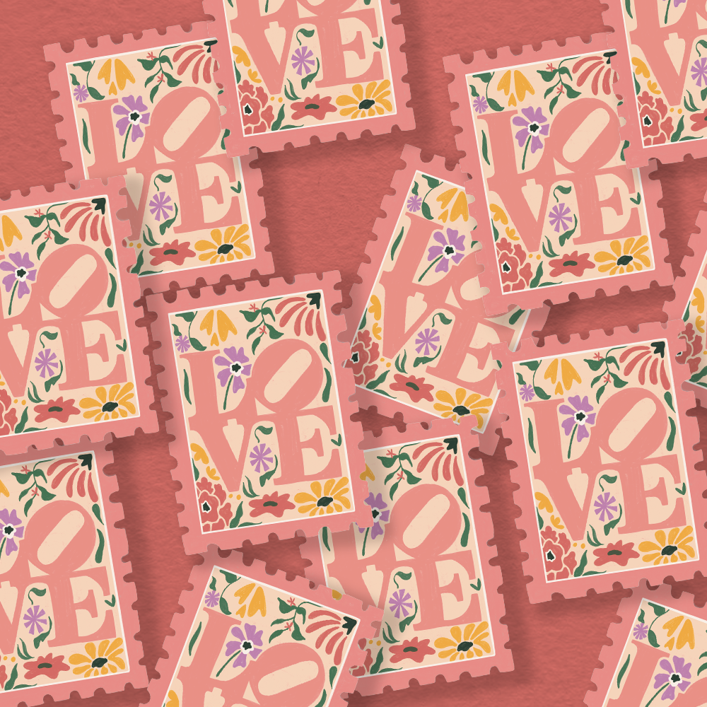 Love Park Sign Philadelphia Floral Stamp Vinyl Sticker