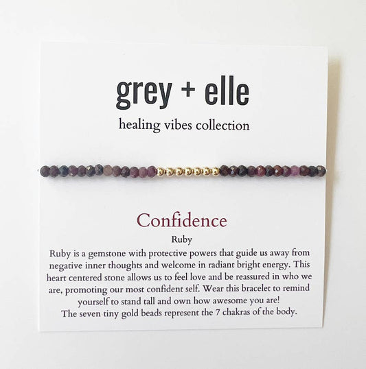 Confidence - Ruby Beaded Stretch Bracelet - grey + elle - Healing Vibes Collection