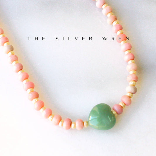 Arden Pink Opal Necklace - Heart Jewelry - Small Batch