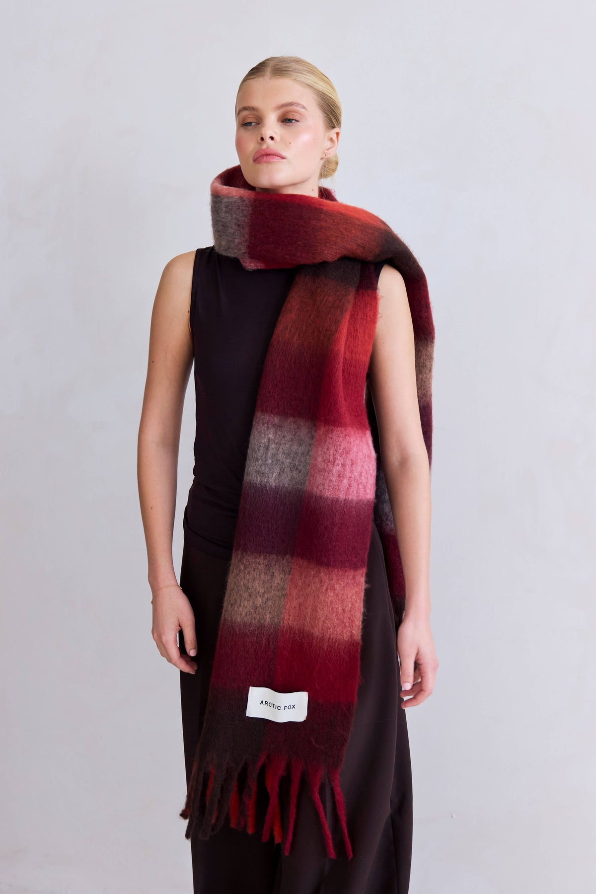 Burgundy check Reykjavik Scarf - Arctic Fox & Co. - North America - The Reykjavik Scarf - 100% Recycled - FW26