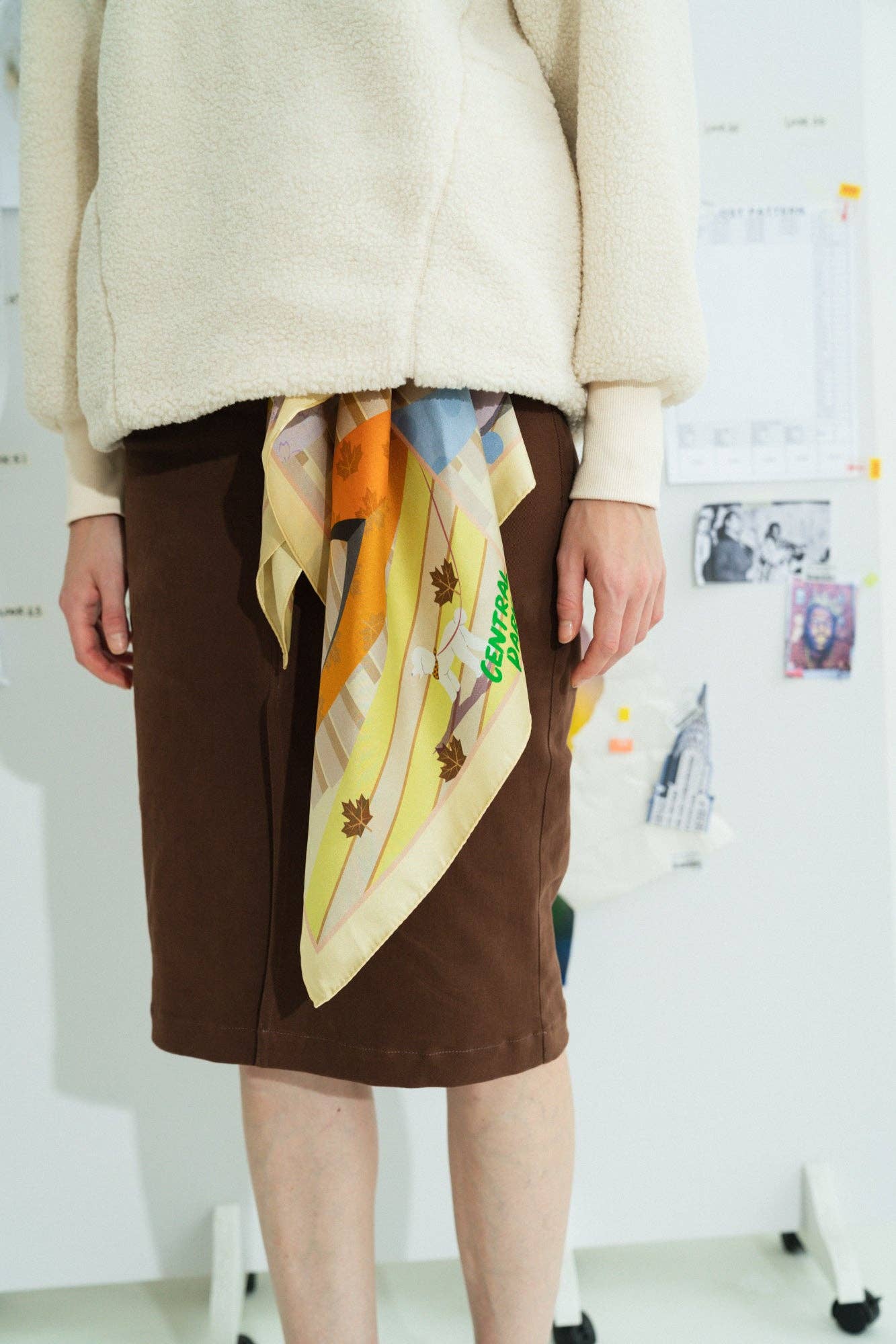 Seasons in the Park Silk Scarf - Yellow - Lost Pattern NYC