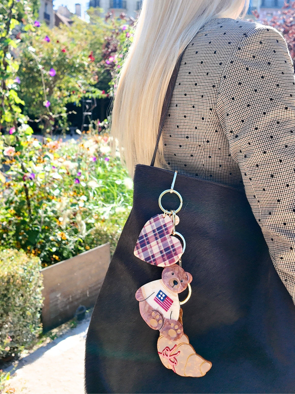 Americana Teddy Bear Bag Charm + Keychain Solar Eclipse - Hand-painted