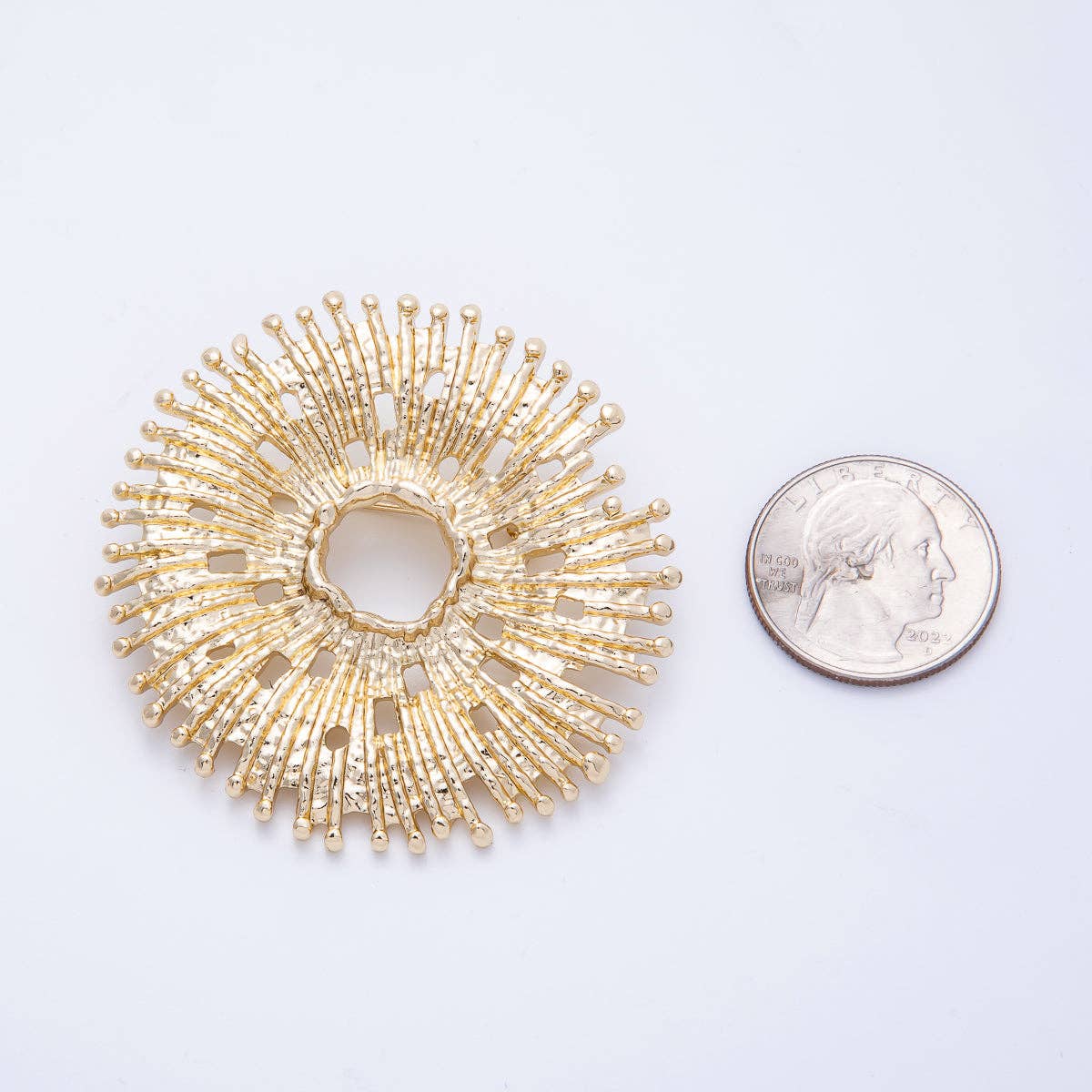 Gold Celestial Hammered Sun Flower Pin Brooch | BH-049 Aim Eternal