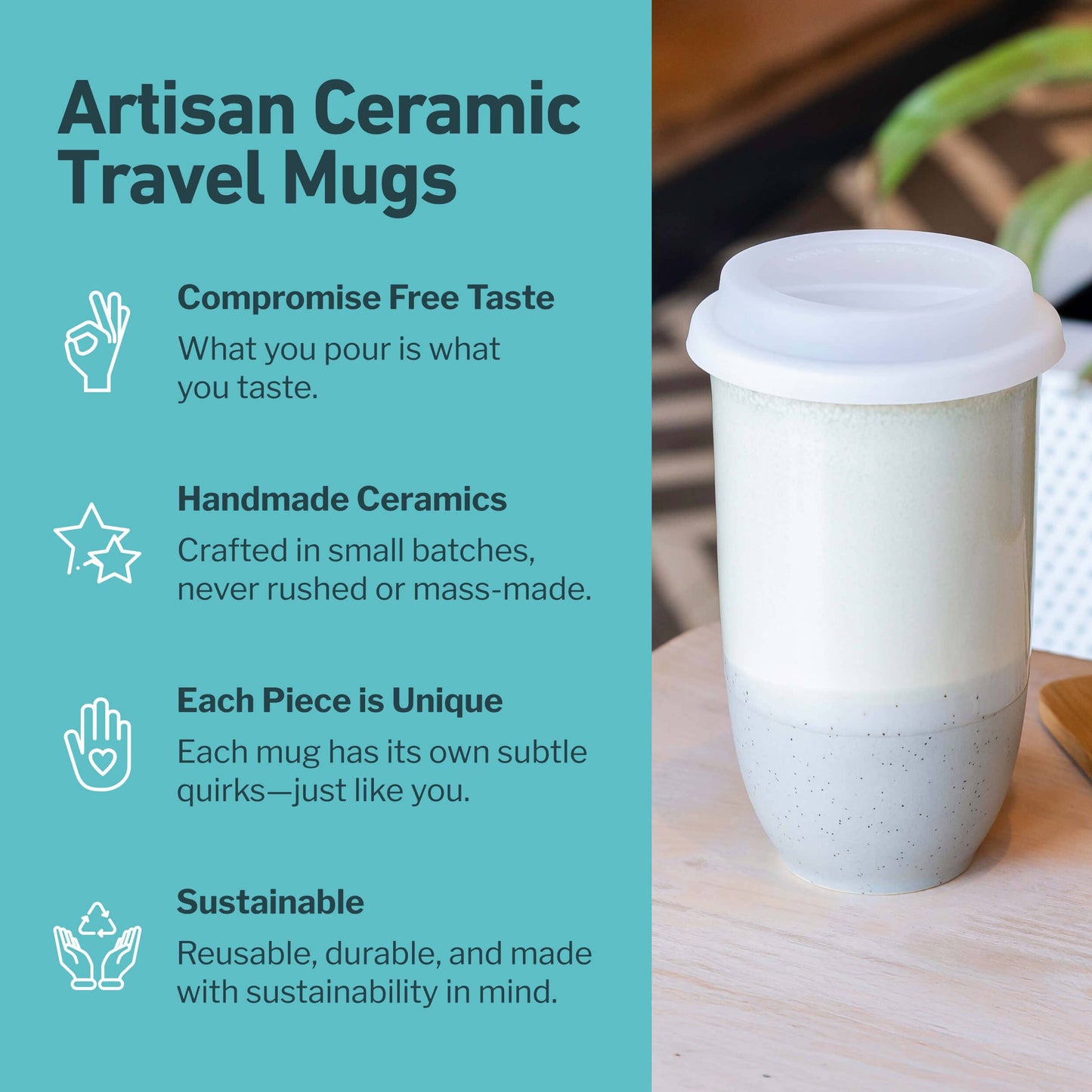 Mist Nova Ceramics Travel Mugs - Ceramic Travel Cup – 16oz with Lid & Sleeve