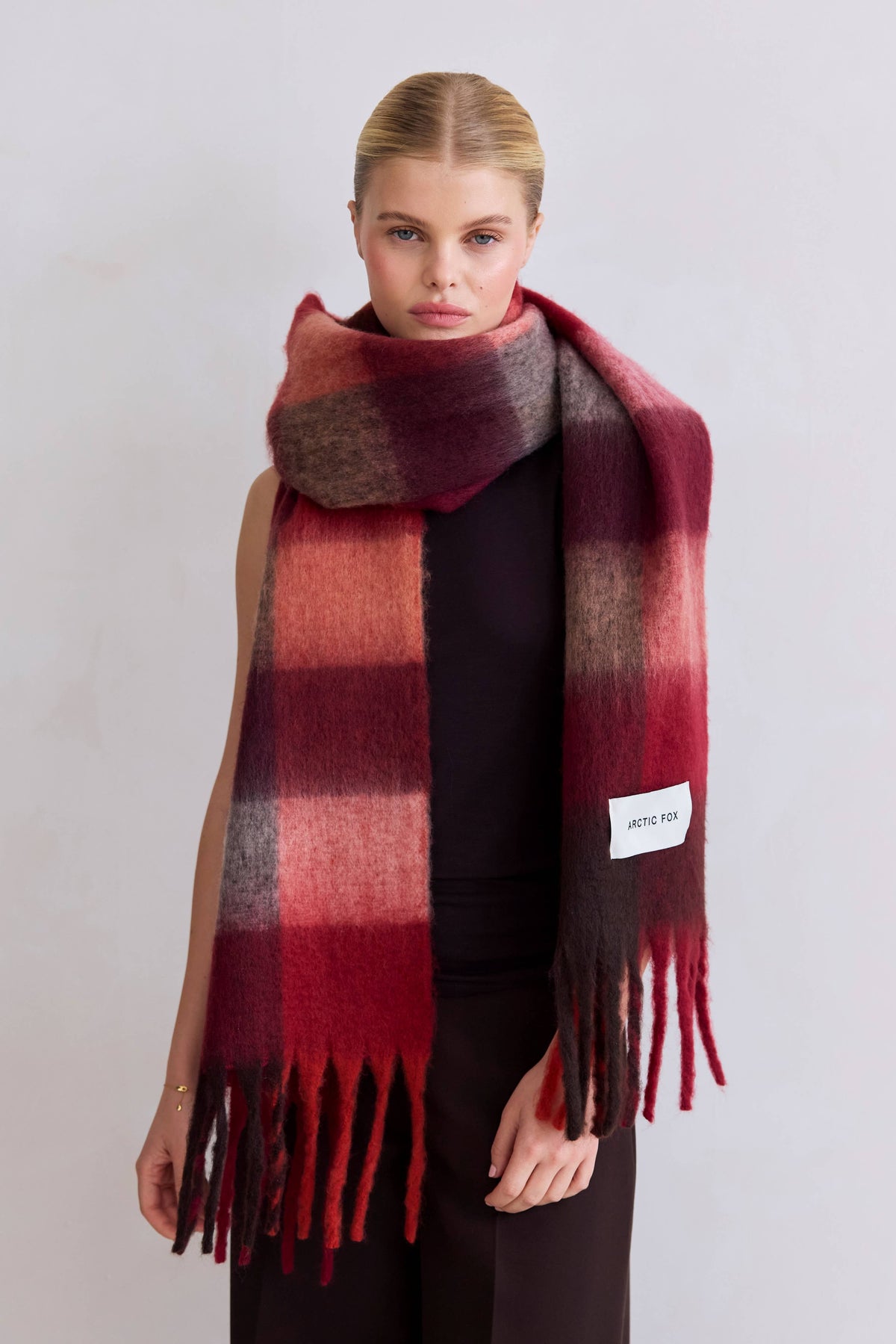 Burgundy check Reykjavik Scarf - Arctic Fox & Co. - North America - The Reykjavik Scarf - 100% Recycled - FW26