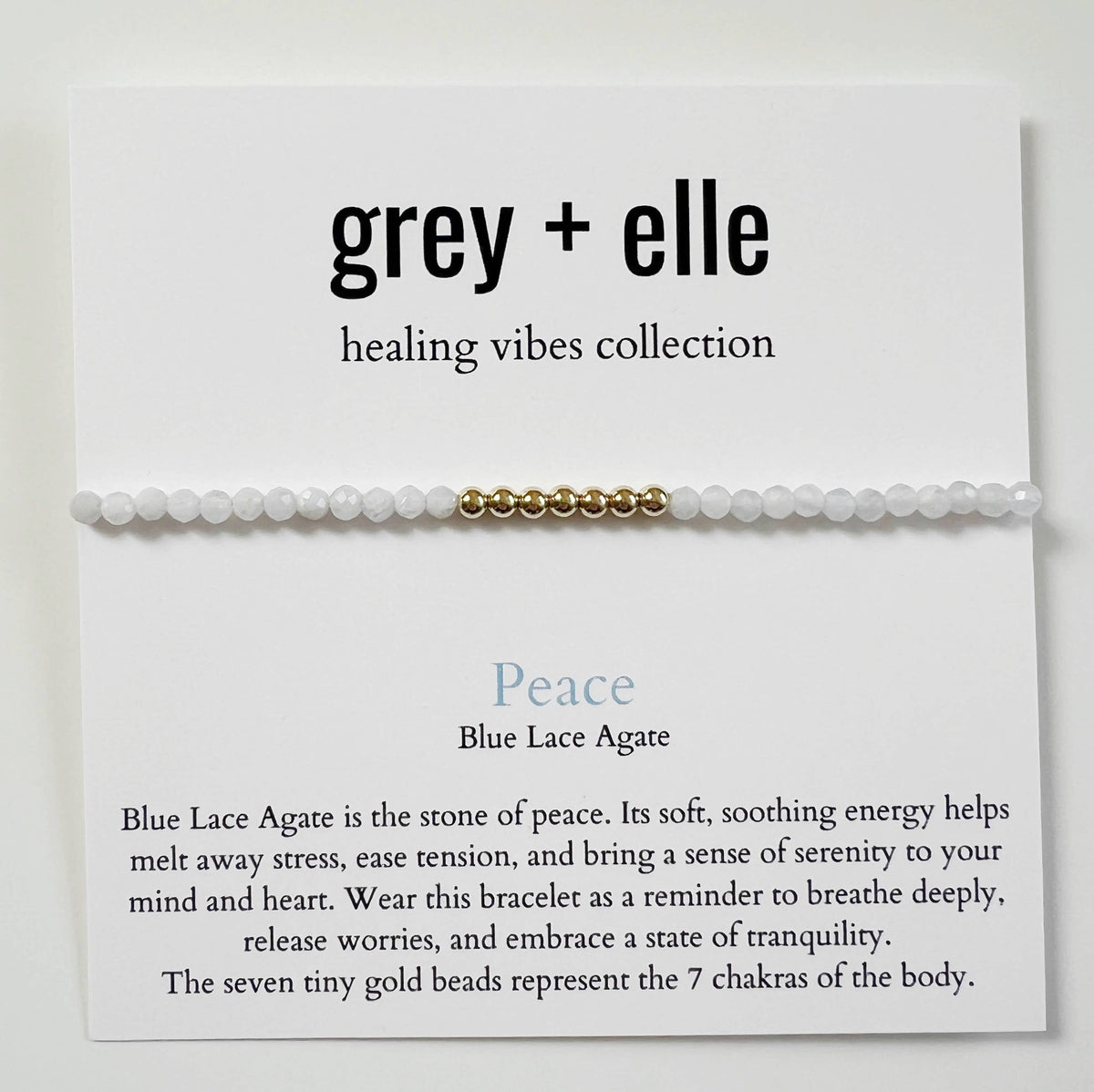 Peace - Blue Lace Agate Beaded Stretch Bracelet - grey + elle - Healing Vibes Collection