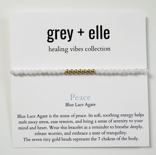 Peace - Blue Lace Agate Beaded Stretch Bracelet - grey + elle - Healing Vibes Collection