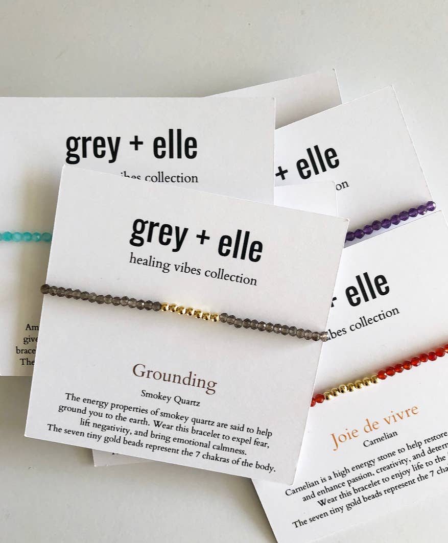 Grounding - Smokey Quartz Beaded Stretch Bracelet - grey + elle - Healing Vibes Collection