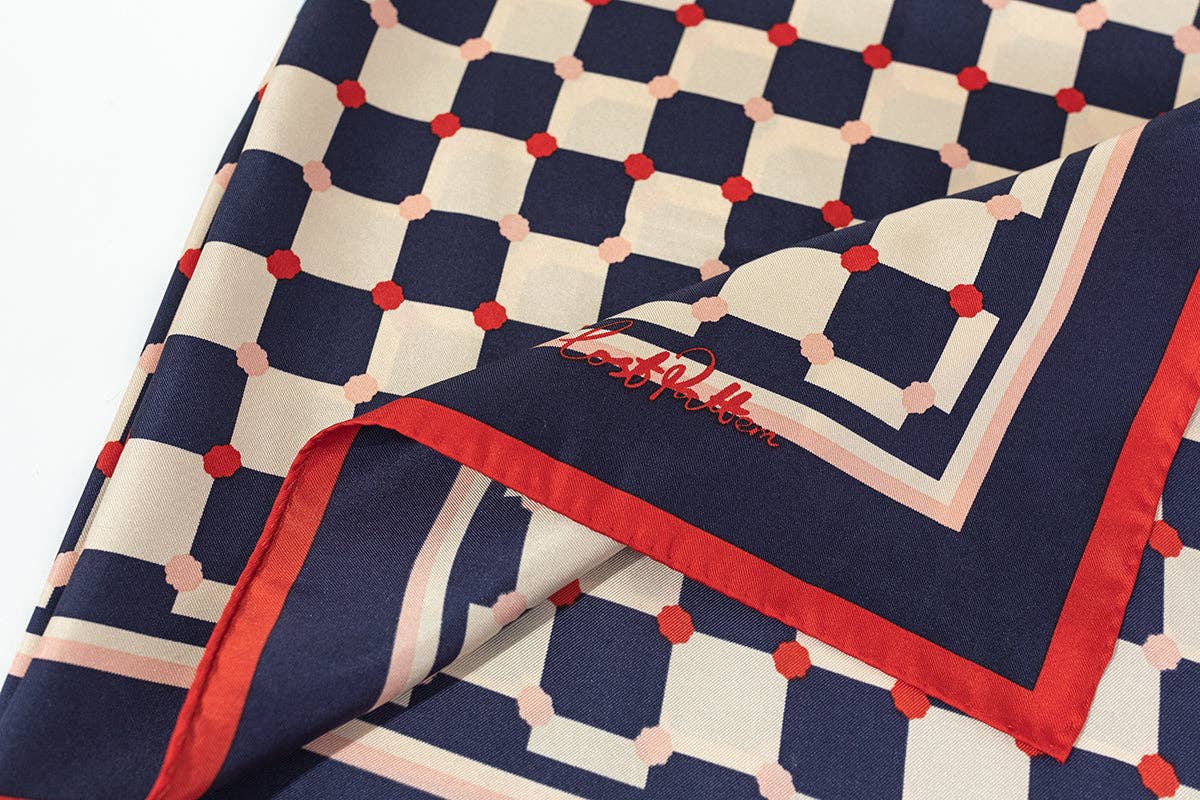 Checkerboard Silk Bandana - Blue - Lost Pattern NYC
