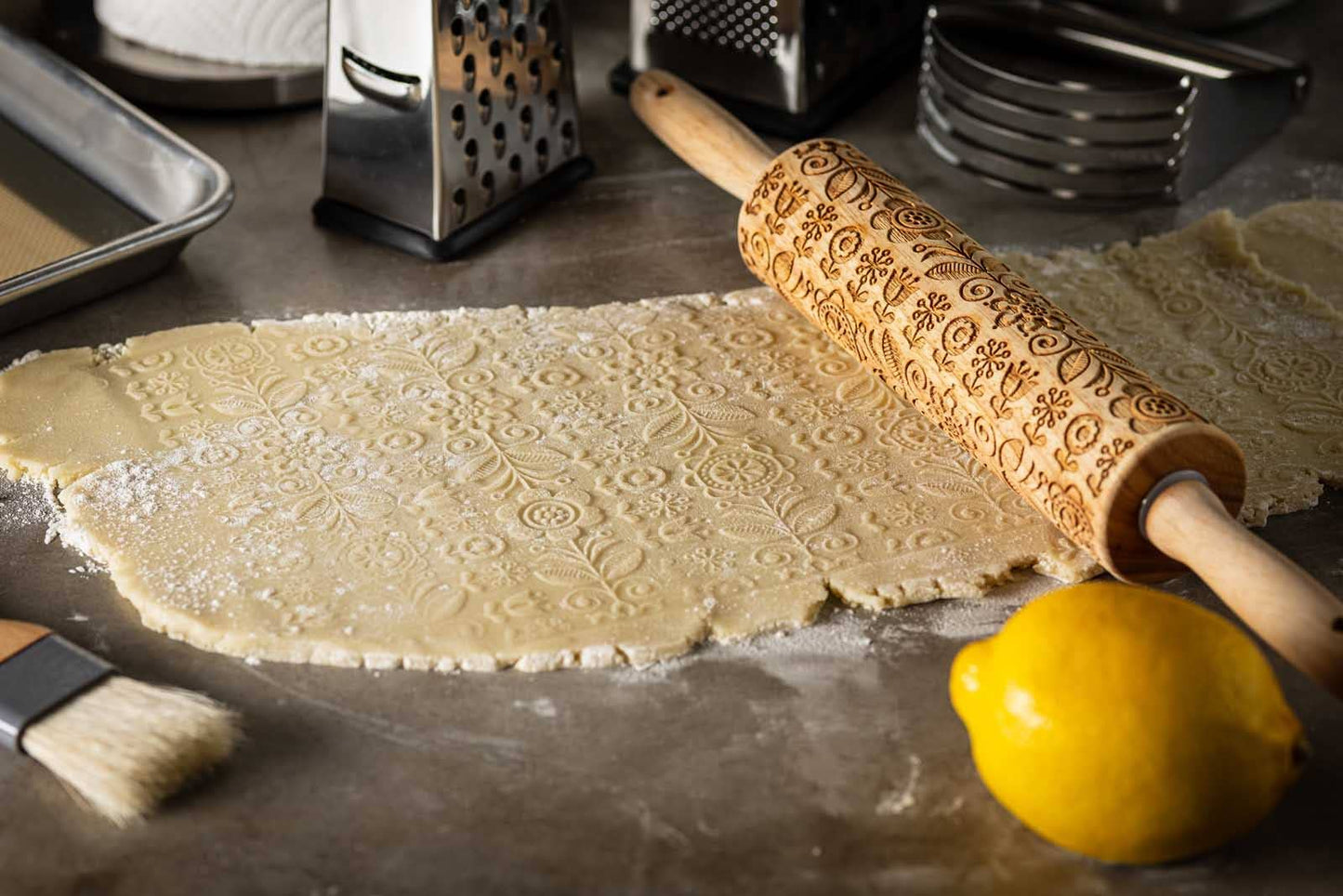 15.25" floral Embossed Rolling Pin