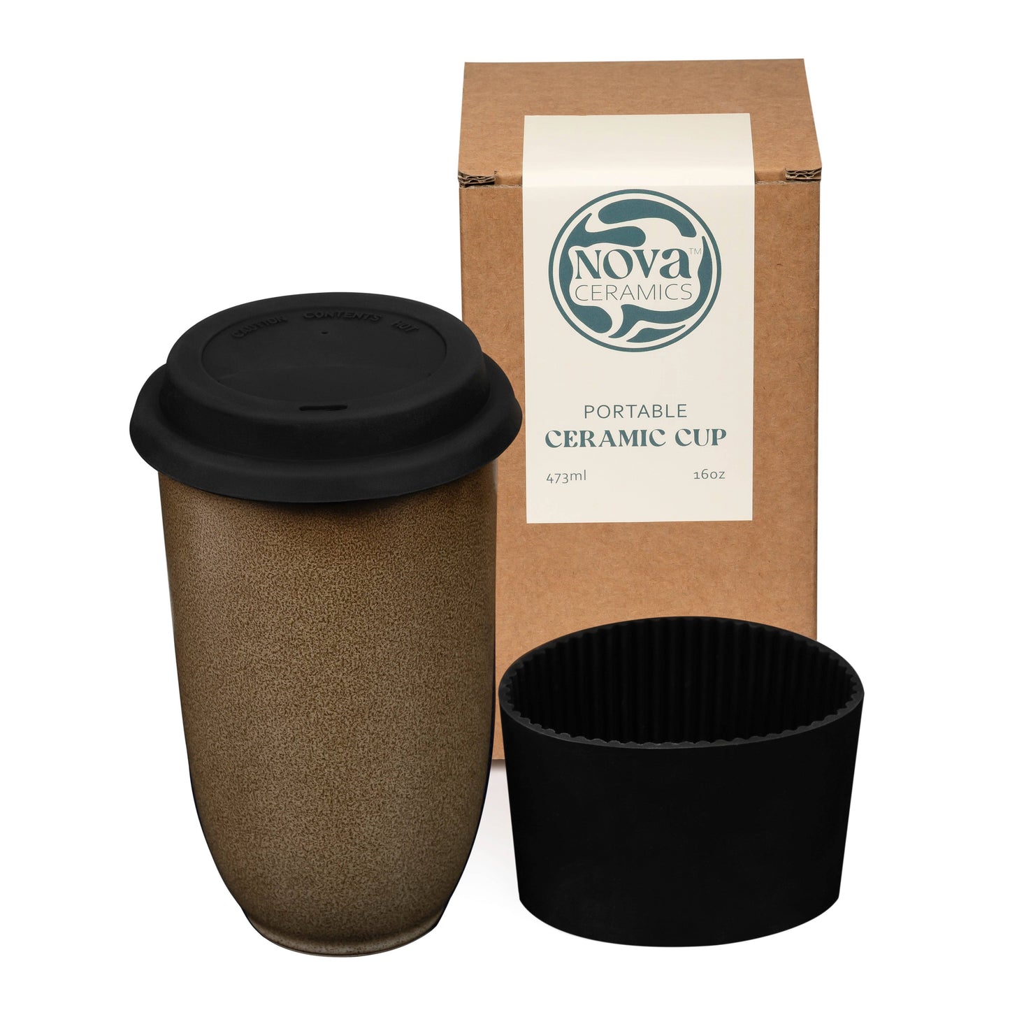 Brown Nova Ceramics Travel Mugs - Mantle Ceramic Travel Cup 16oz | Reusable Coffee Cup