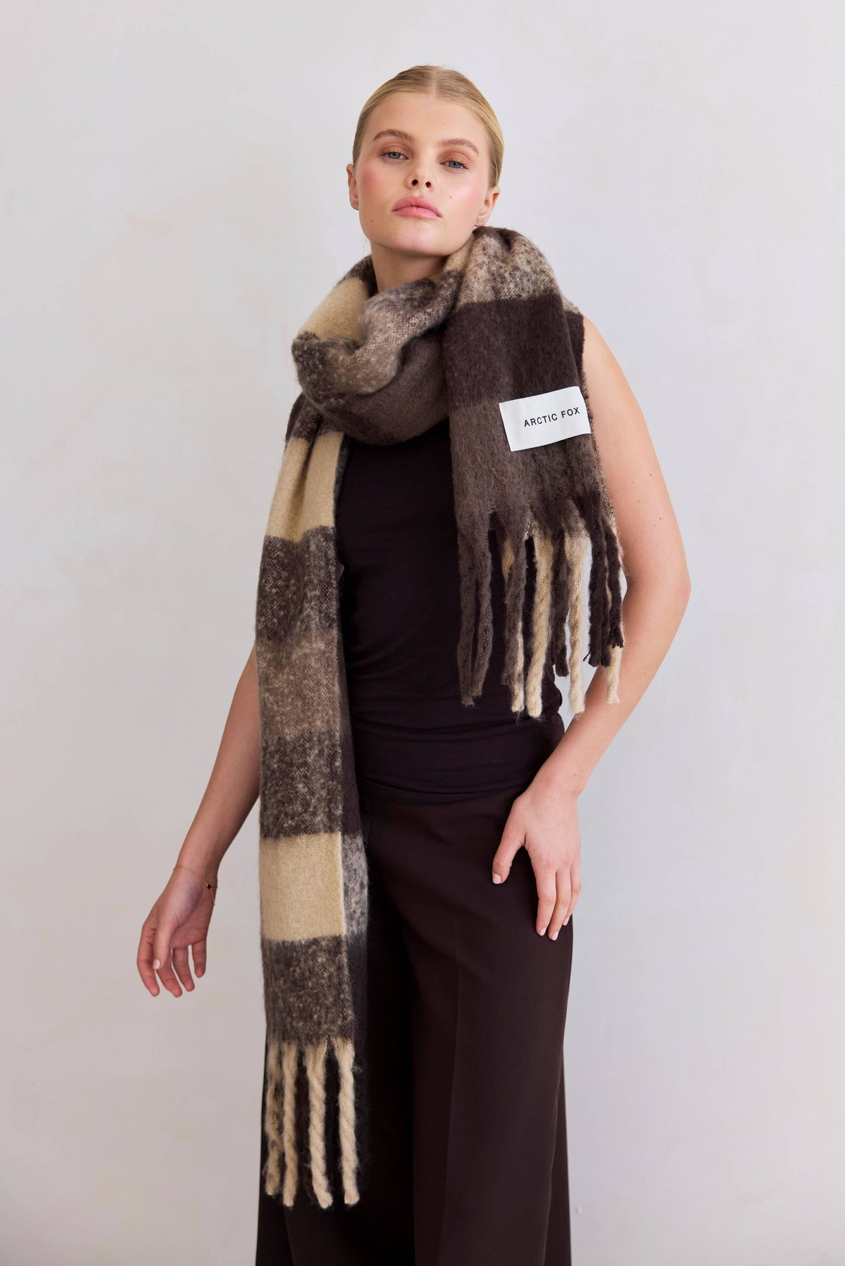 Brown Check Reykjavik Scarf - Arctic Fox & Co. - North America - The Reykjavik Scarf - 100% Recycled - FW26