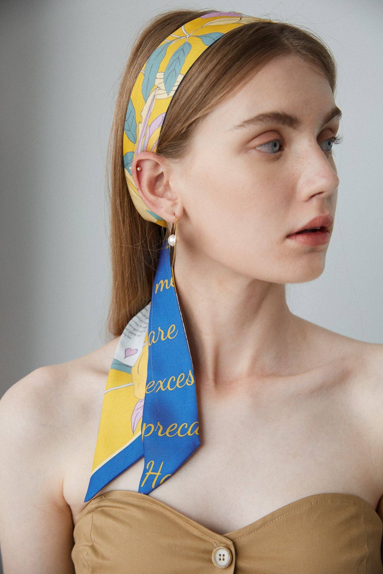 El Amor Silk Twilly Neck Bow - Yellow & Blue - Lost Pattern NYC