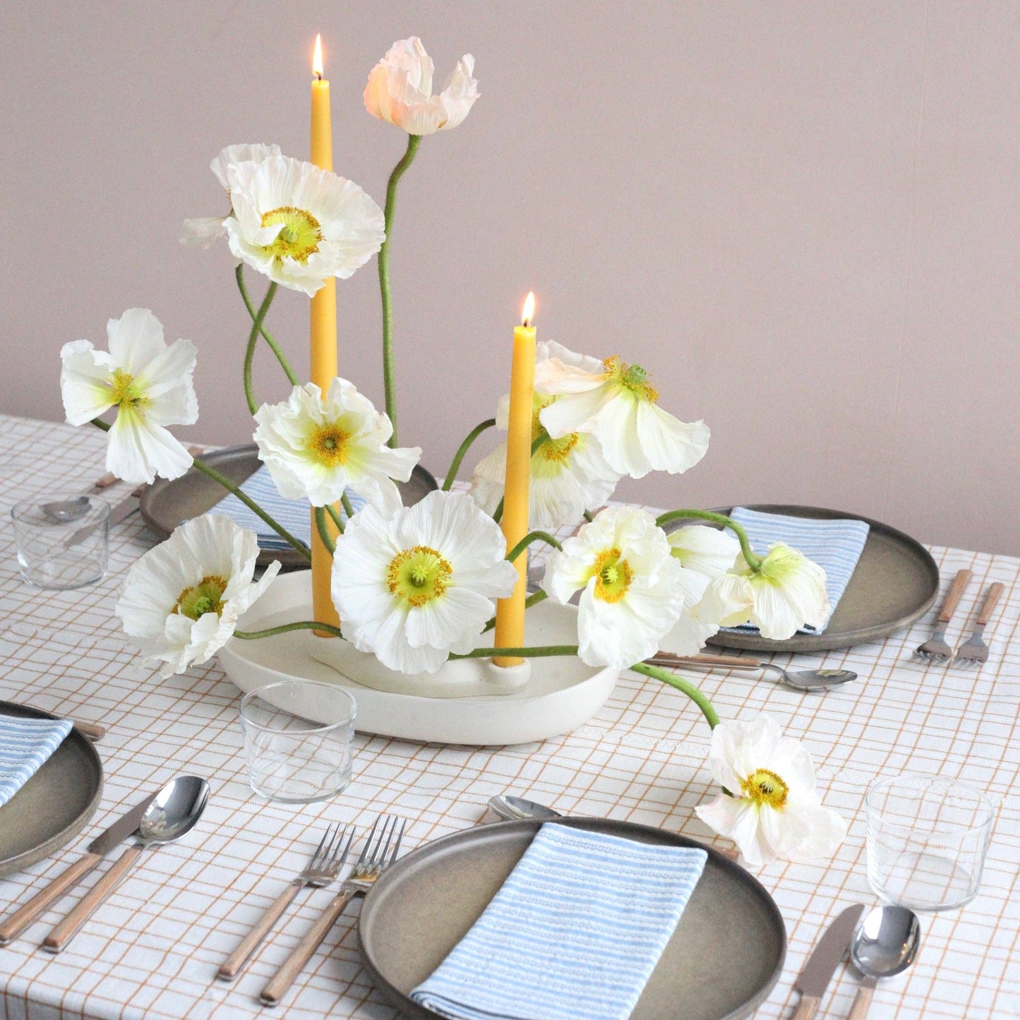 The Floral Society - Ceramic Flower Frog Bowl & Taper Holder