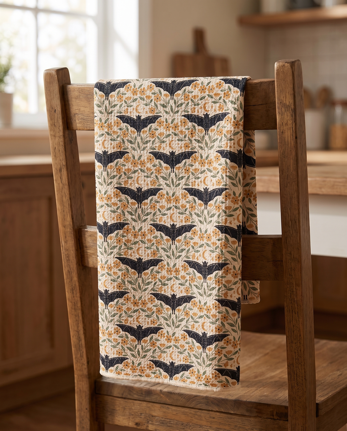 Bats & Blooms Halloween - Kitchen Tea Towel - Trek Light