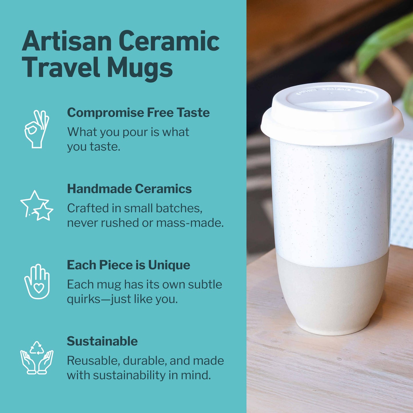 Nova Ceramics Travel Mugs - Dune 16oz Ceramic Travel Mug – (Includes Lid & Band)