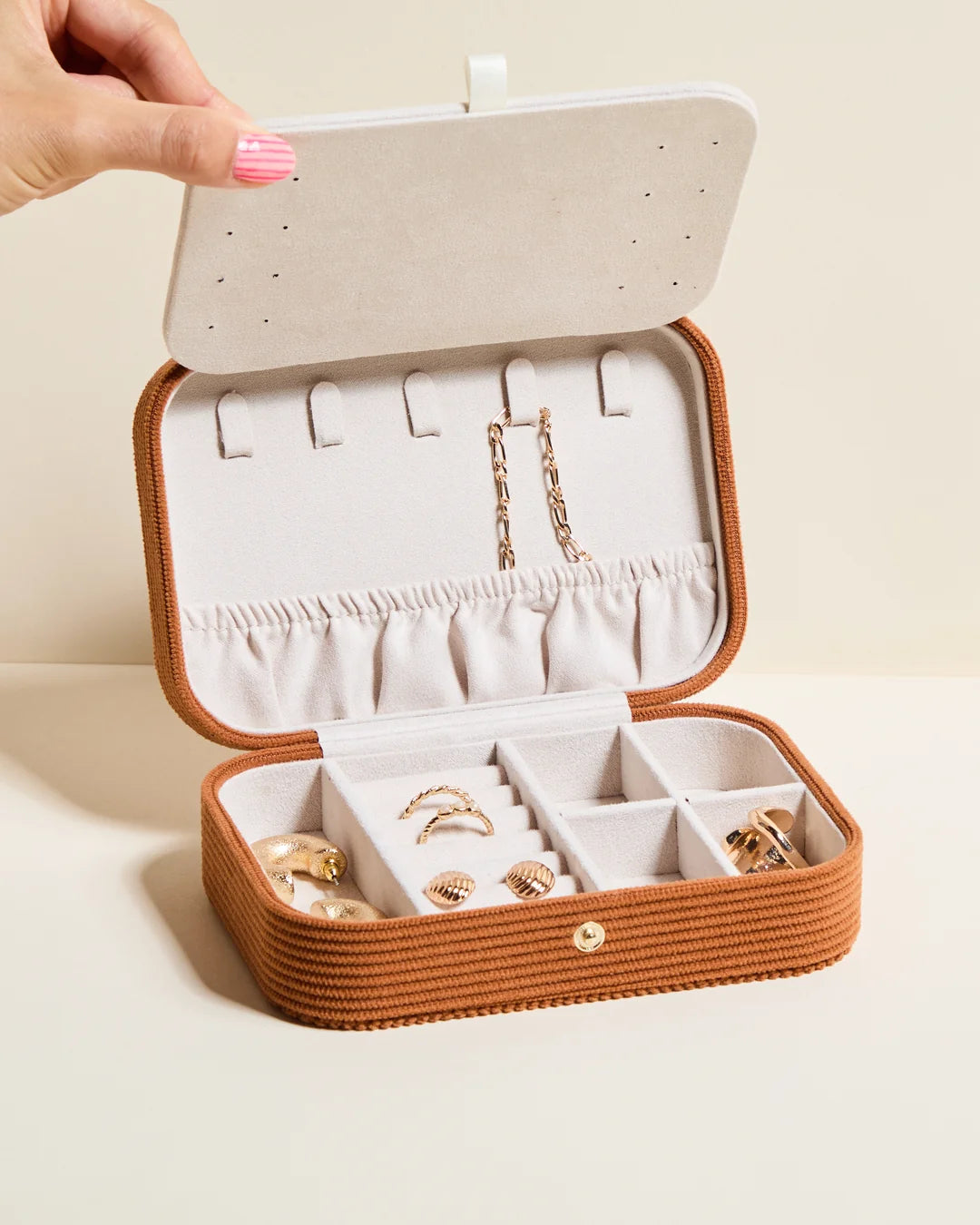 Brigitte corduroy travel jewelry box