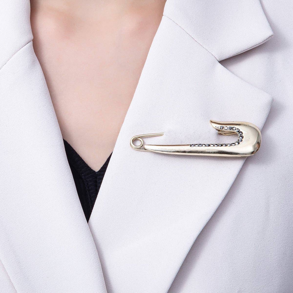 Safety Pin Micro Paved CZ Brooch Pin | BH-023 Aim Eternal - Gold 76mm x 25mm