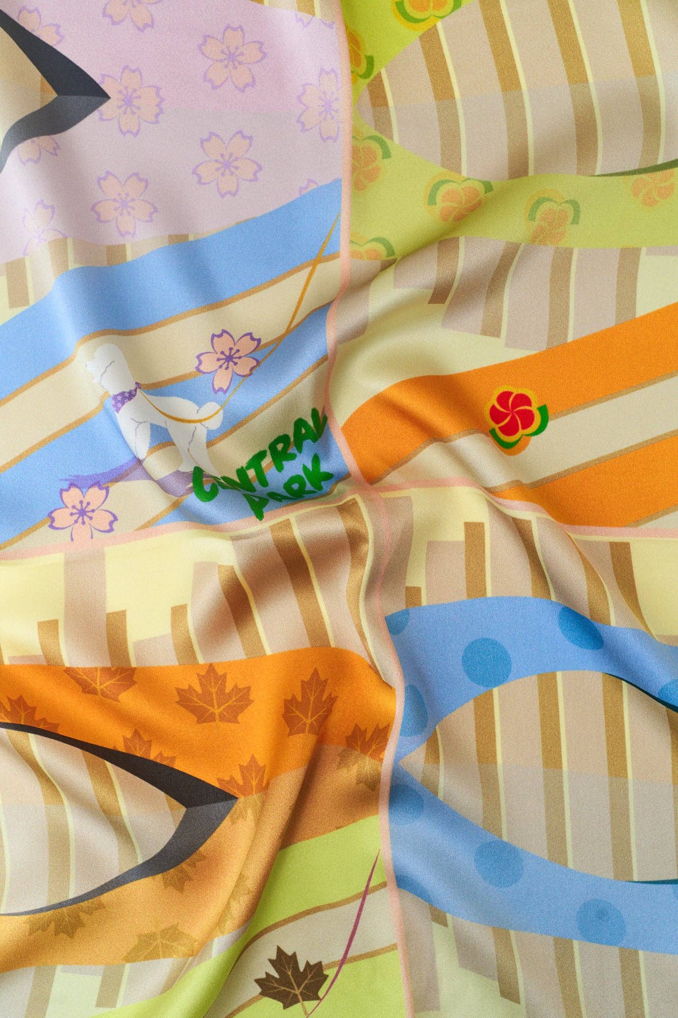 Seasons in the Park Silk Scarf - Yellow - Lost Pattern NYC