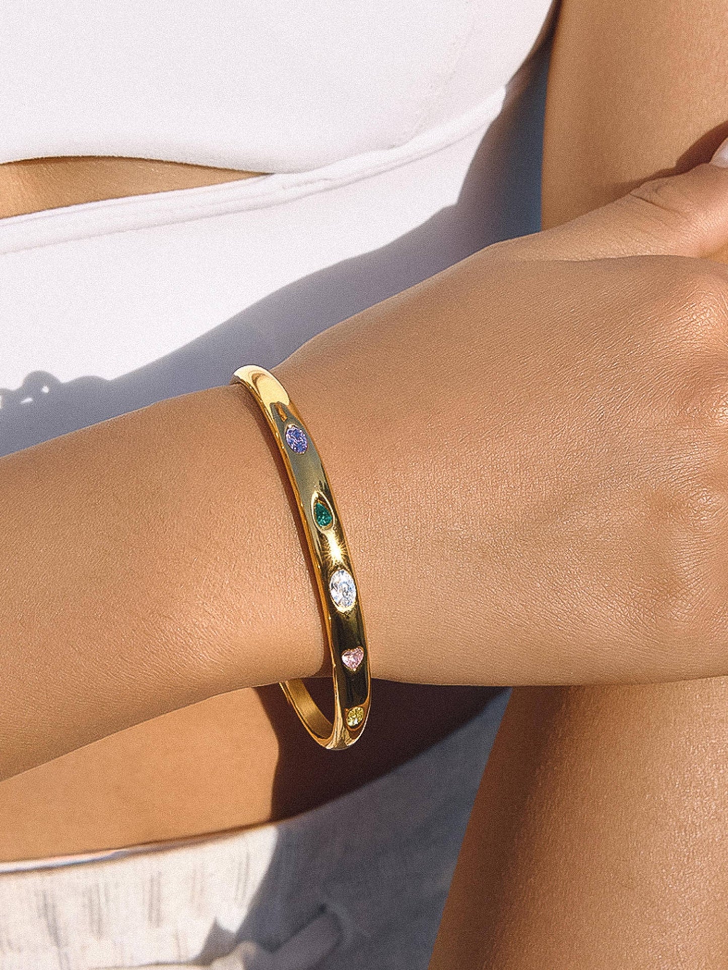 Juneau 18K Gold Non-Tarnish Multicolor CZ Bangle Flânerie by MAIQ