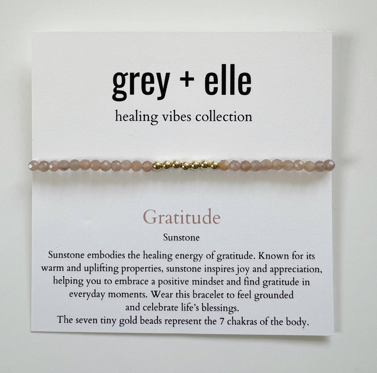 Gratitude - Sunstone Beaded Stretch Bracelet - grey + elle - Healing Vibes Collection