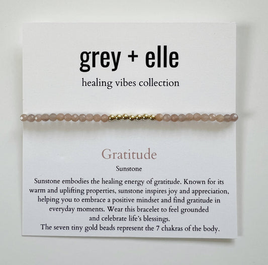 Gratitude - Sunstone Beaded Stretch Bracelet - grey + elle - Healing Vibes Collection