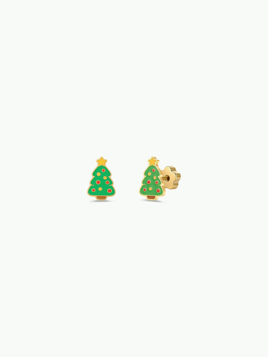 Christmas Tree Enamel Flat Back Kids Earrings - JaxKelly