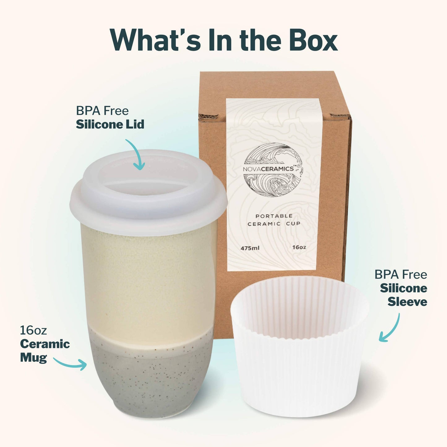 Mist Nova Ceramics Travel Mugs - Ceramic Travel Cup – 16oz with Lid & Sleeve