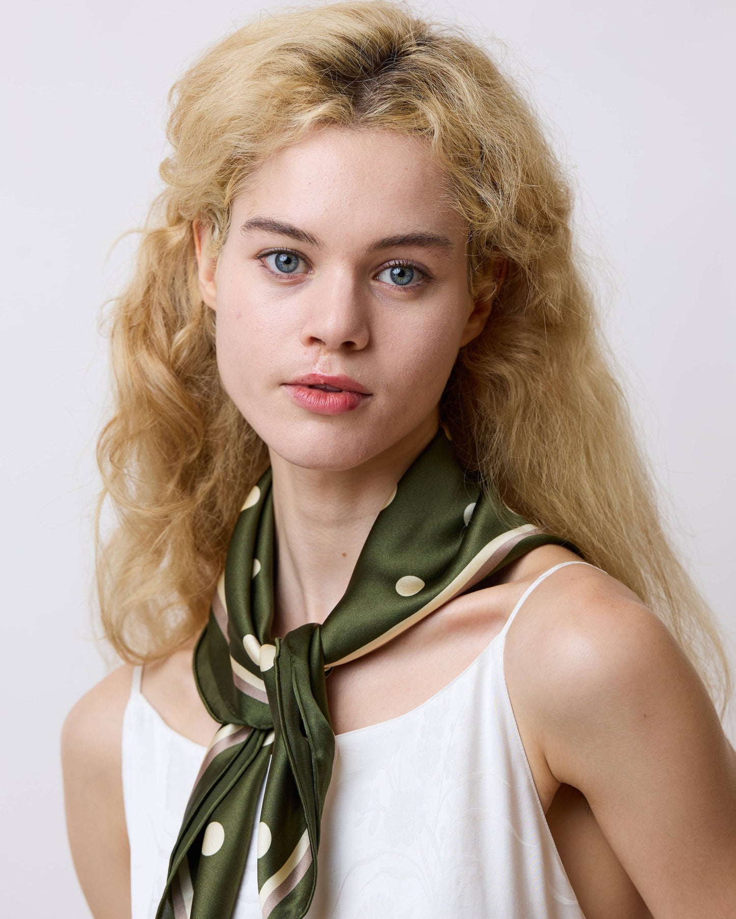 Matcha Polka" Silk Bandana Scarf - Lost Pattern NYC