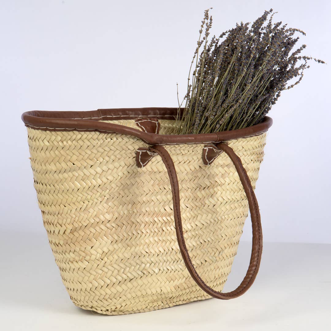 Straw Tote w/ Leather Side Handles and trim 18L Willow Group