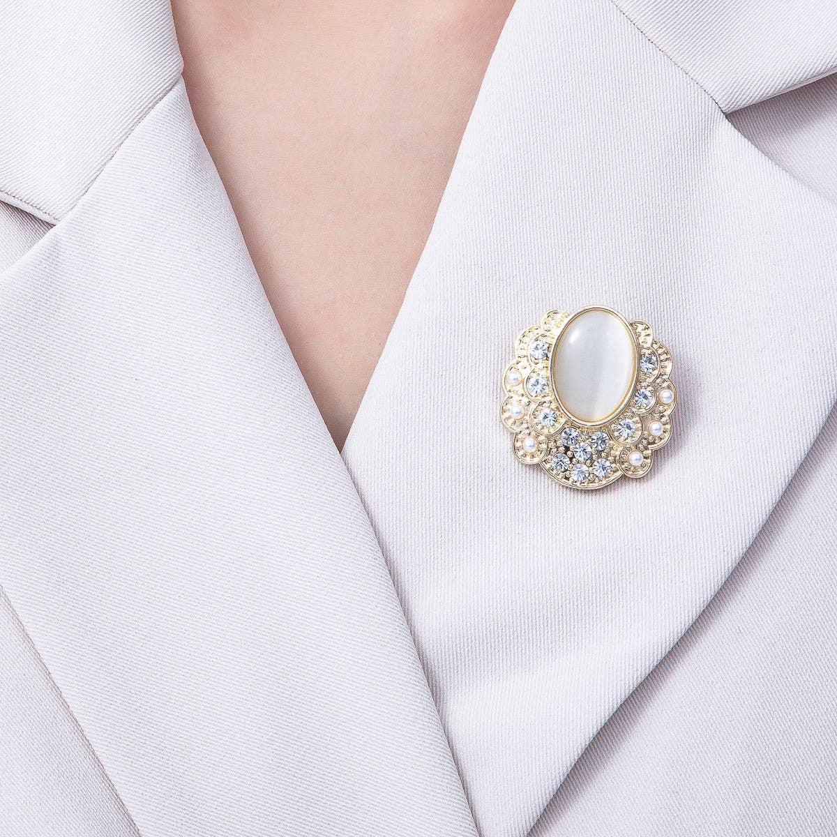 Vintage Gold Cat Eye Rhinestone Geometric Pin Brooch | BH-076 Aim Eternal