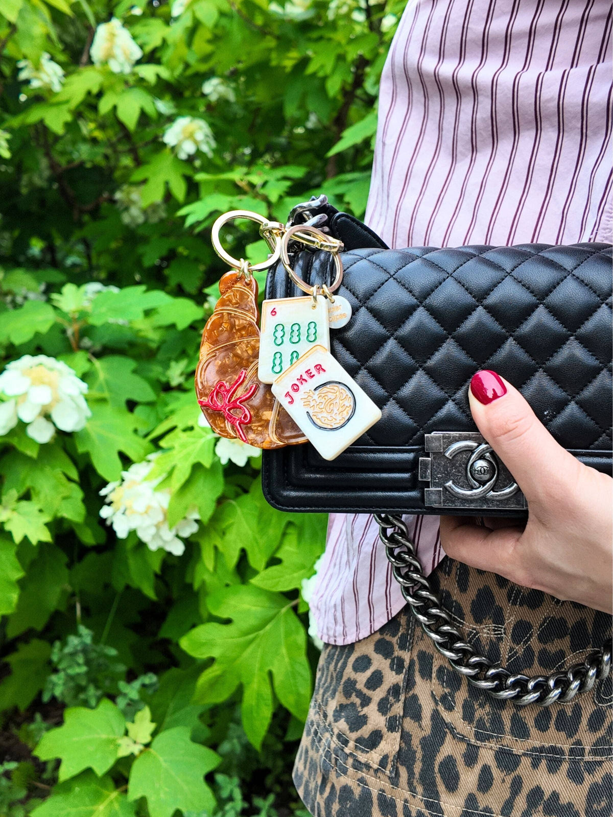 Croissant Bag Charm + Keychain Solar Eclipse - Hand-painted