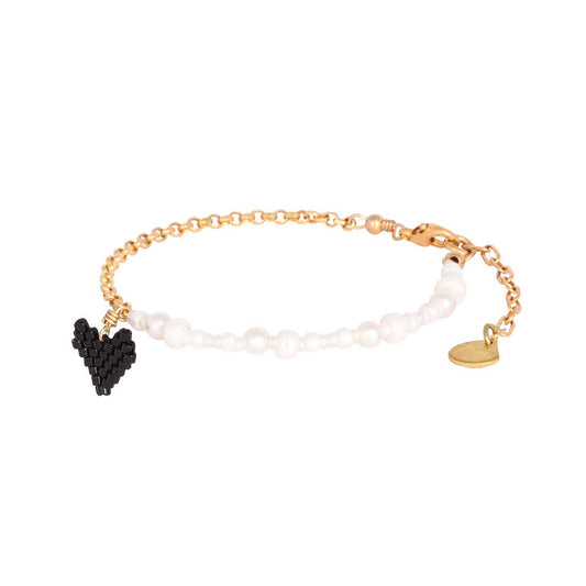 Pearly Heartsy Black Gold Bracelet